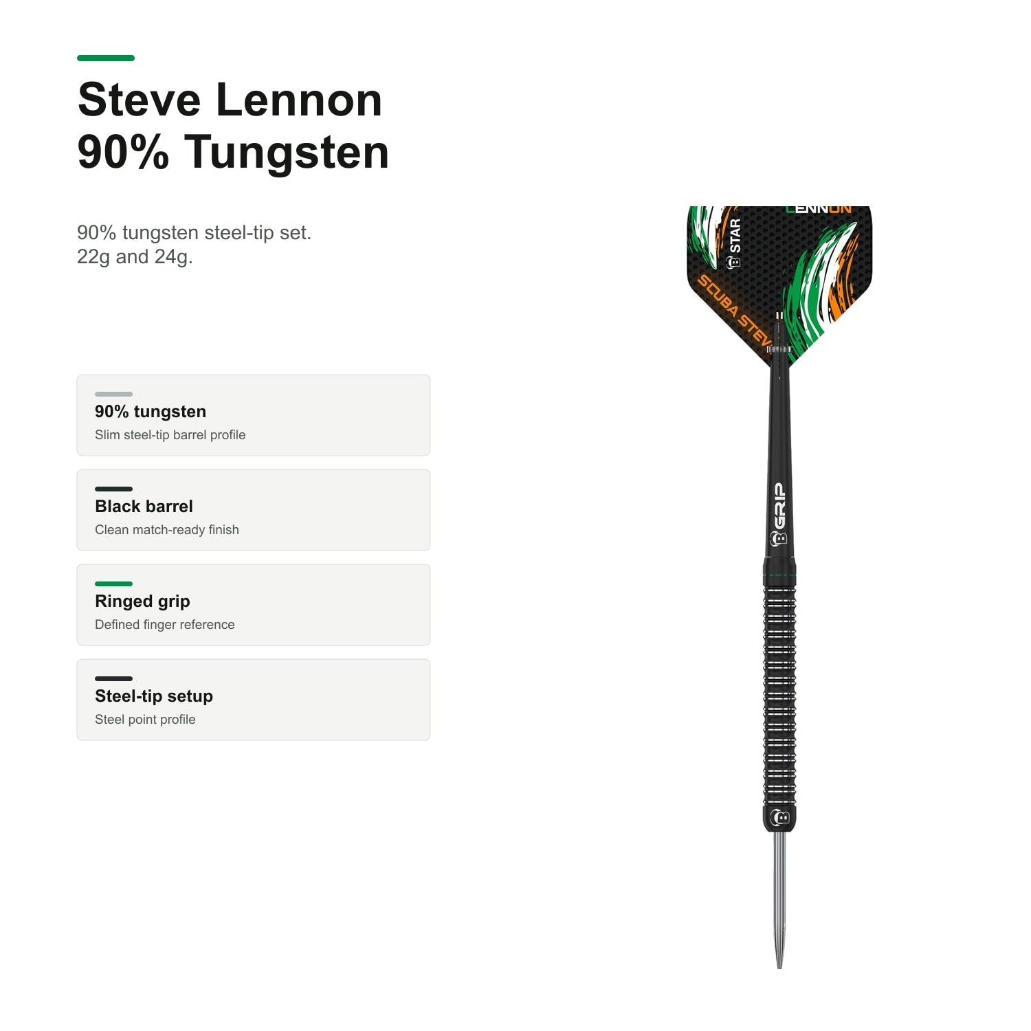 Bull's Steve Lennon 90% Tungsten darts product profile