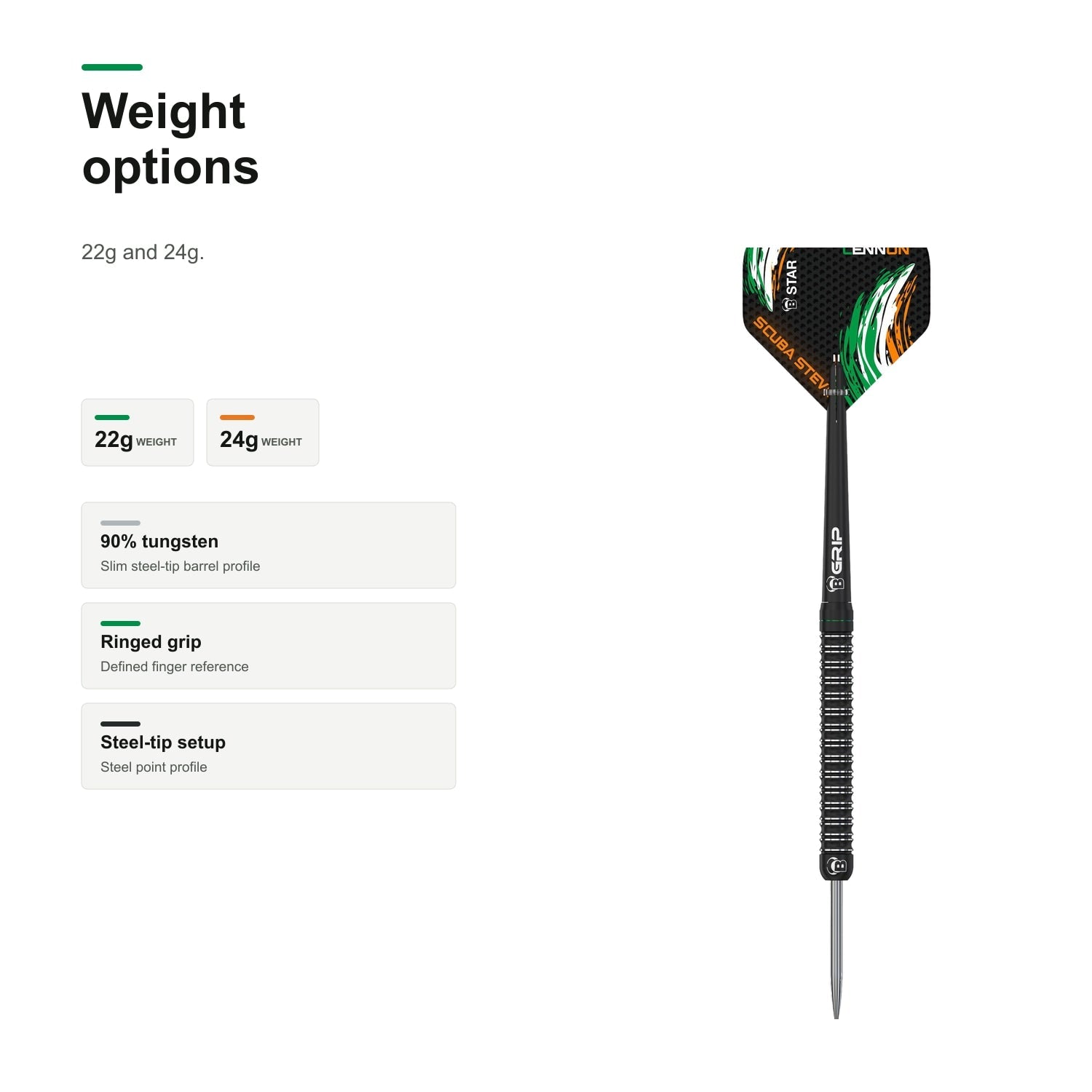 Bull's Steve Lennon 90% Tungsten darts weight options