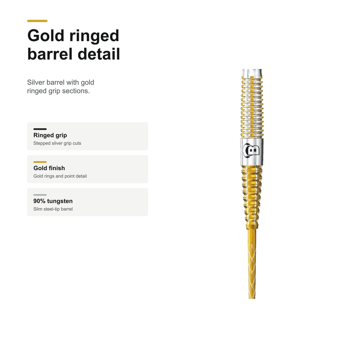 Bull's Stinger 90% Tungsten gold ringed barrel detail