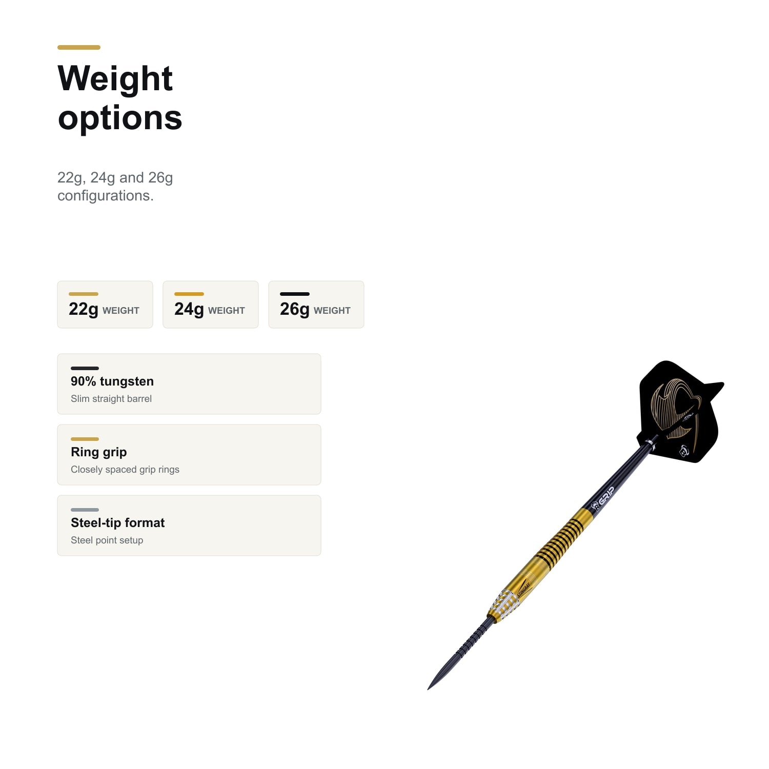 BULL'S Stingray ST3 90% 22g 24g and 26g weight options