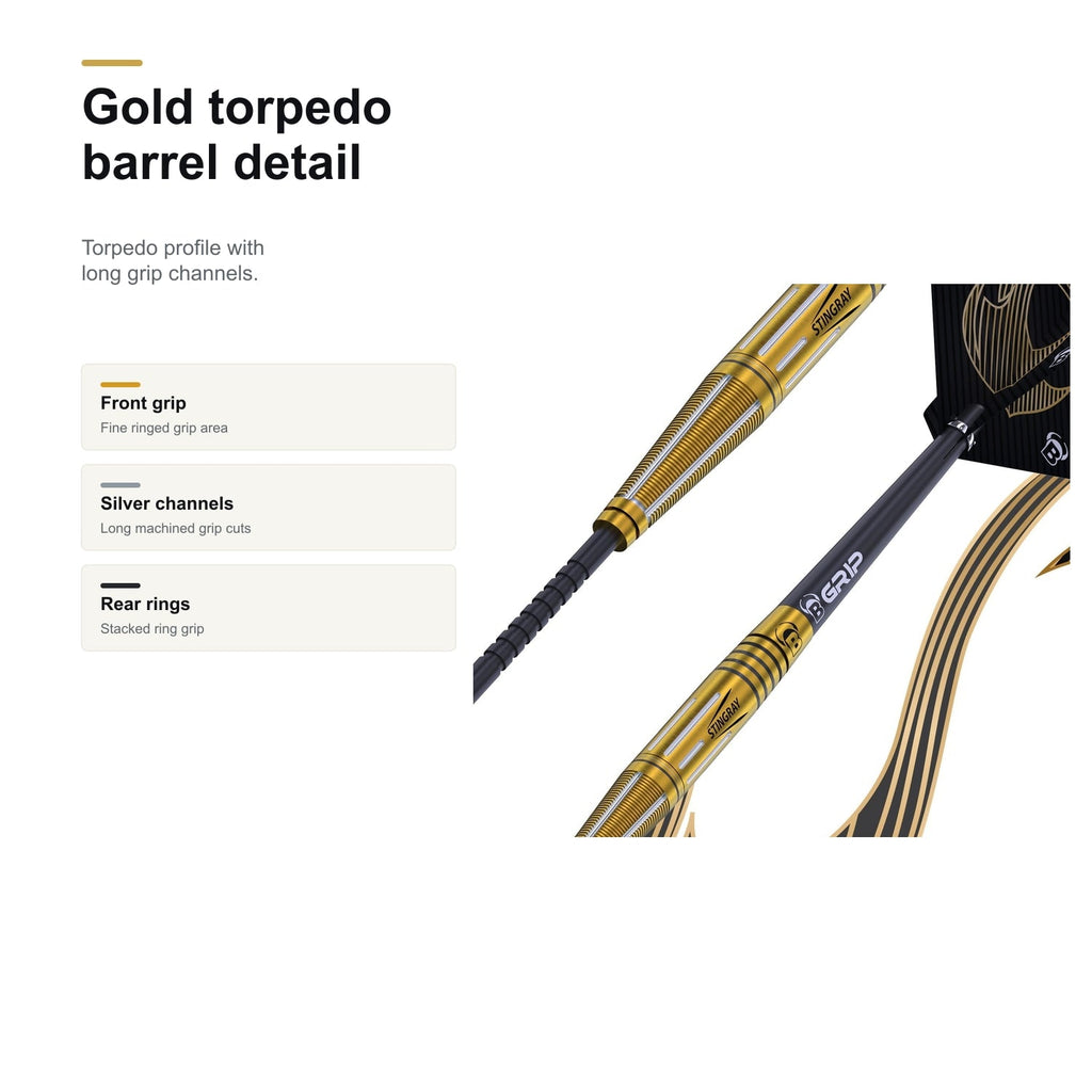 BULL'S Stingray ST4 90% gold torpedo barrel detail