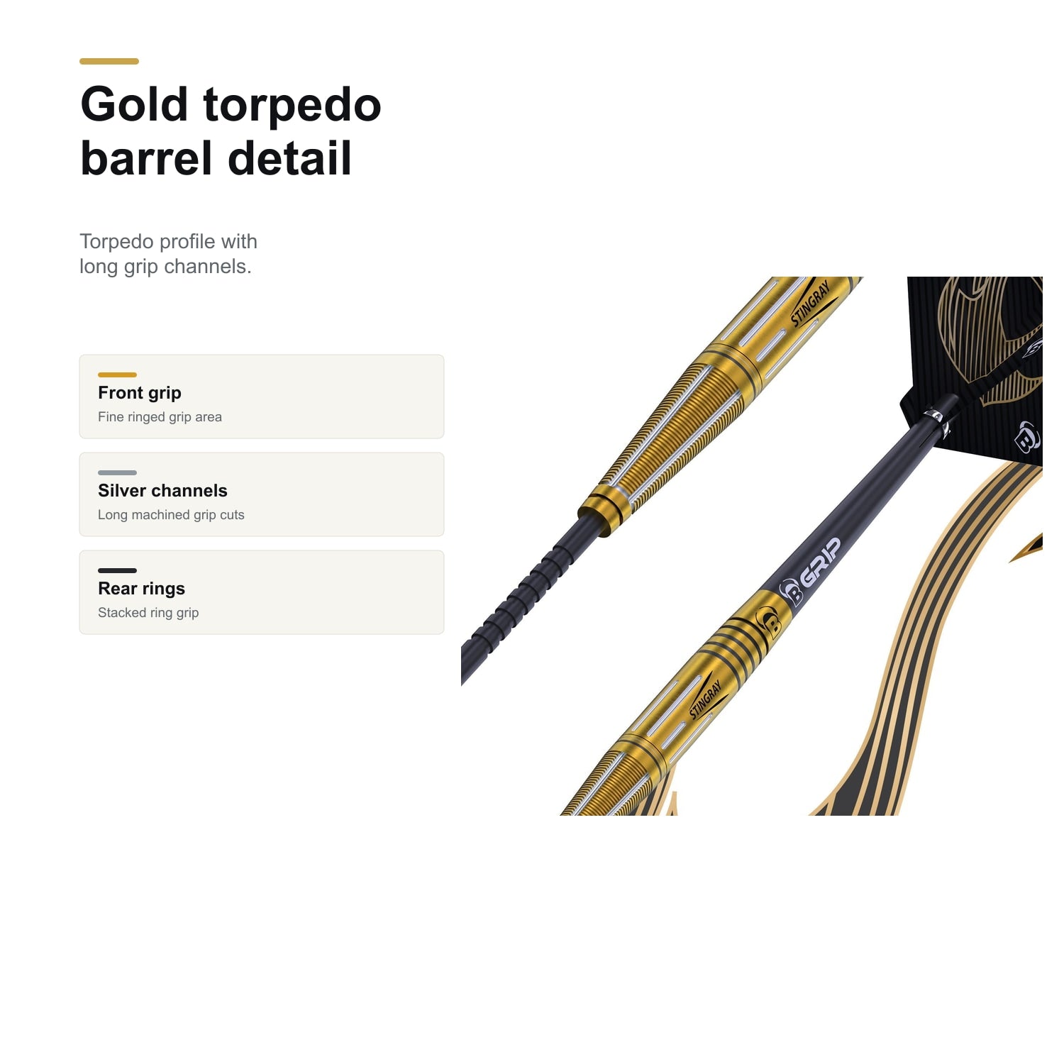 BULL'S Stingray ST4 90% gold torpedo barrel detail