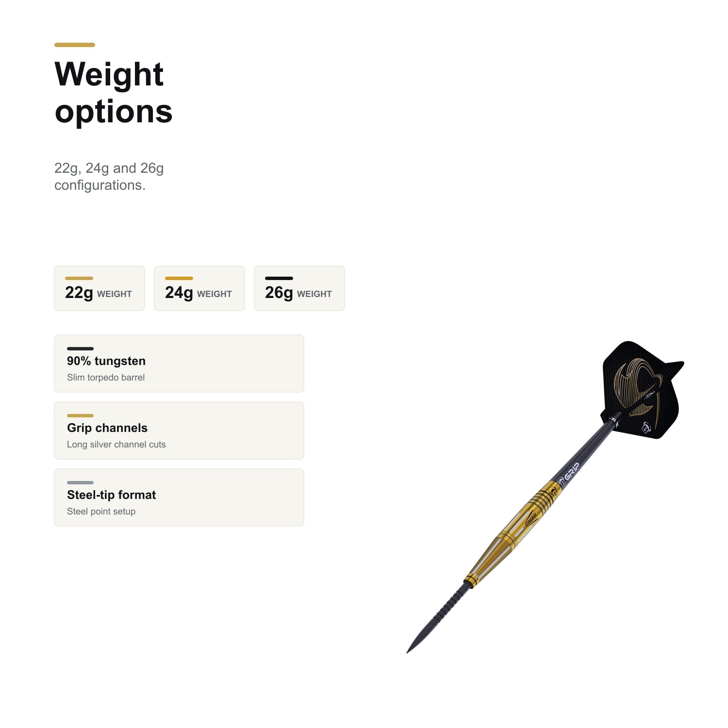 BULL'S Stingray ST4 90% 22g 24g and 26g weight options