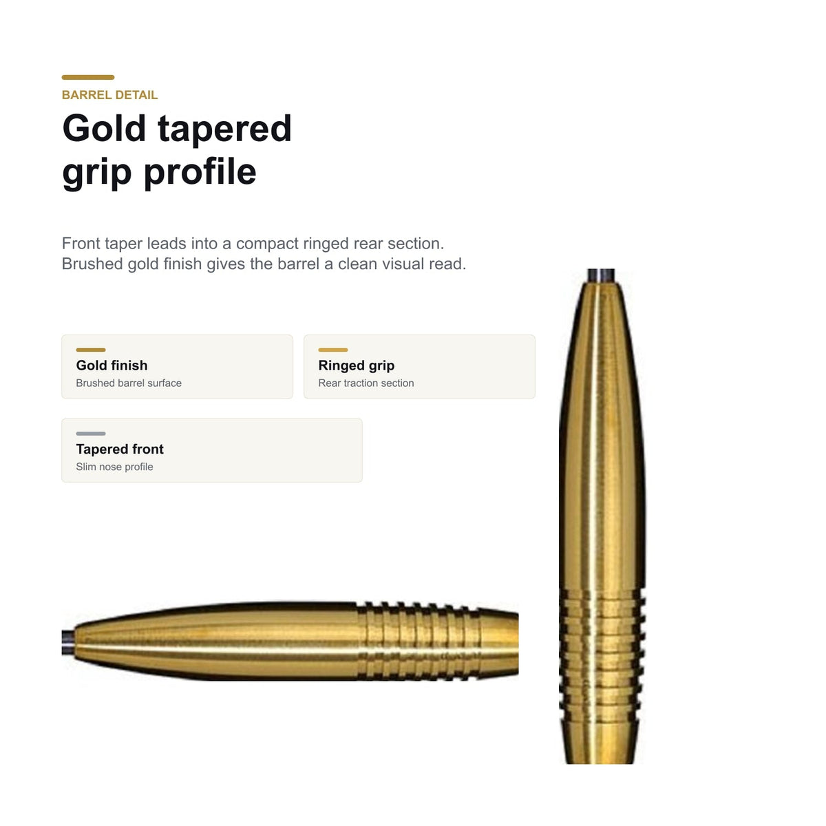 Cosmo Darts Andrew Gilding Discovery Label 90% gold barrel grip detail