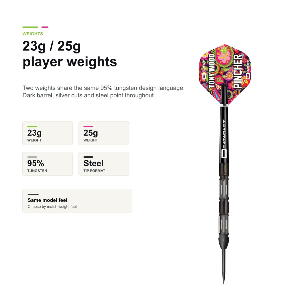 Datadart Tony Wood 95% 23g and 25g player weights