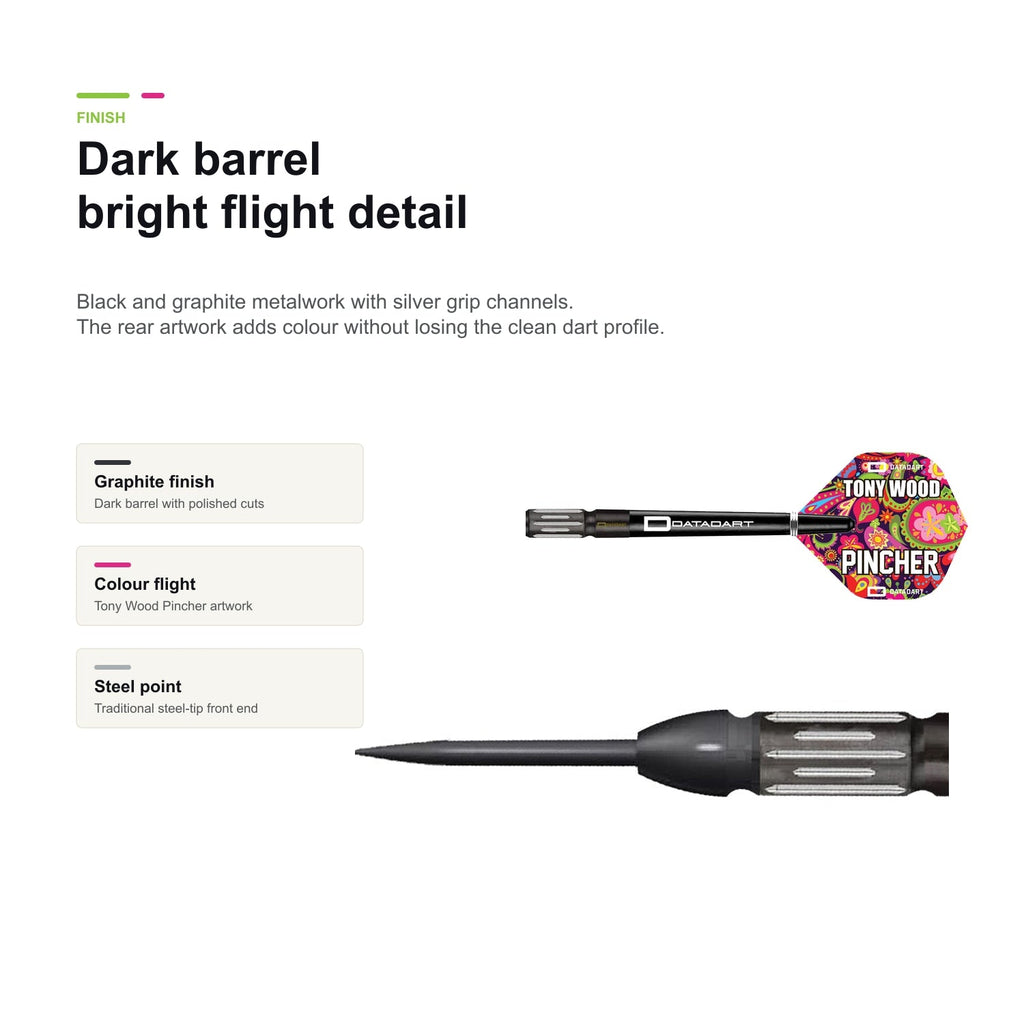Datadart Tony Wood 95% dark barrel and flight finish detail