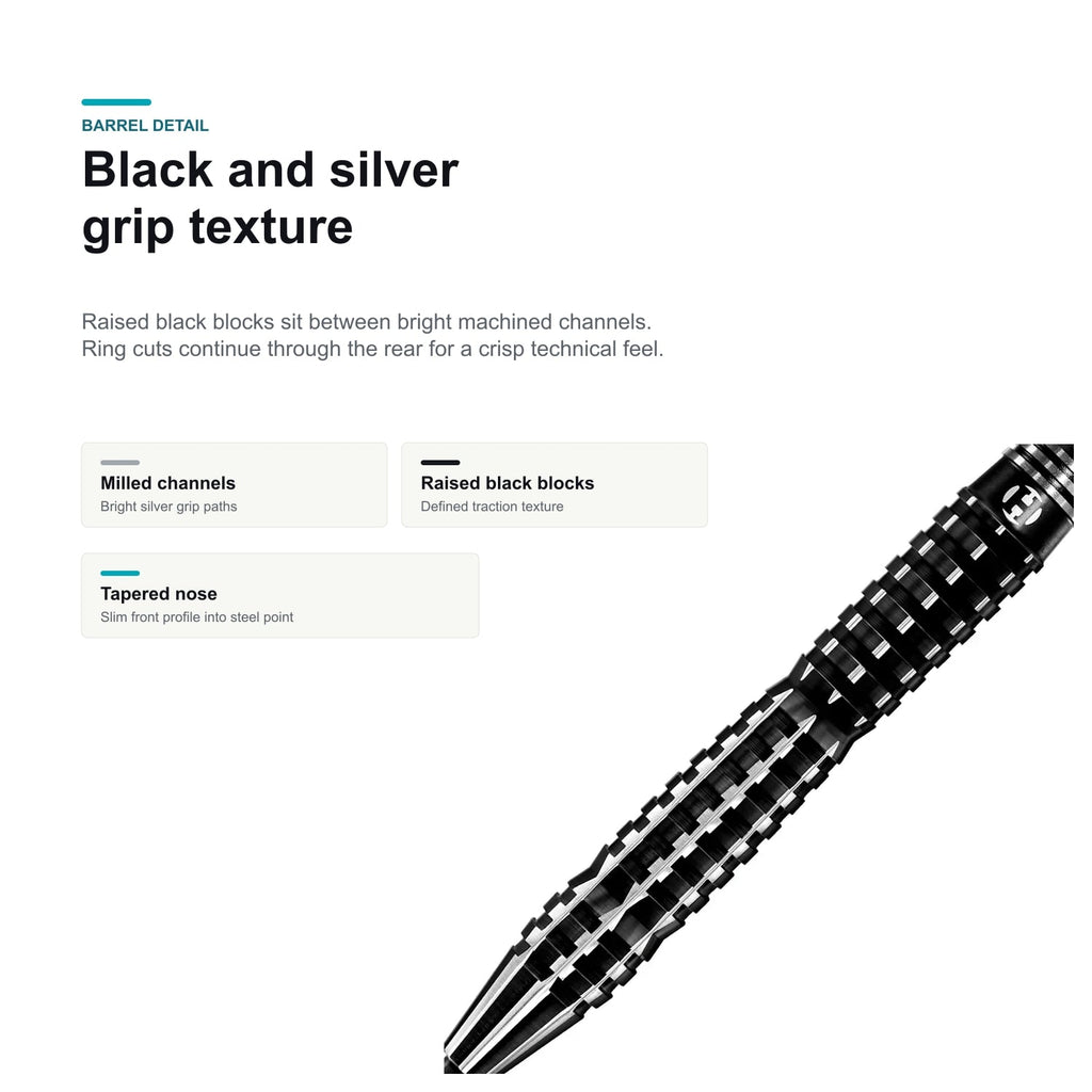 Harrows Black Knight 90% black and silver barrel detail image