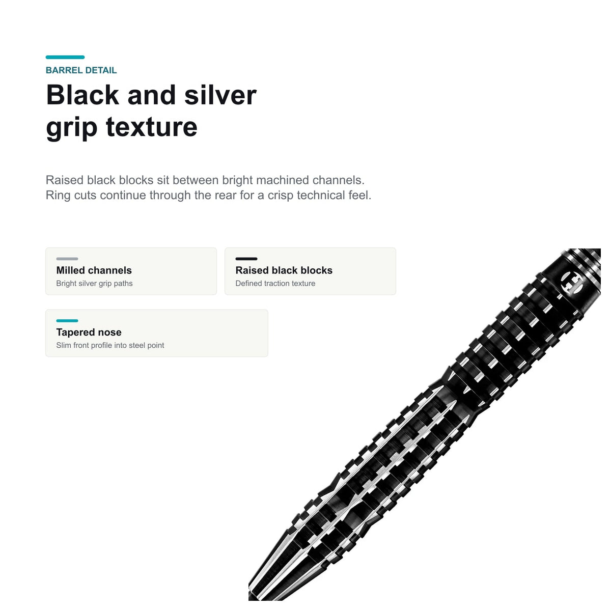 Harrows Black Knight 90% black and silver barrel detail image