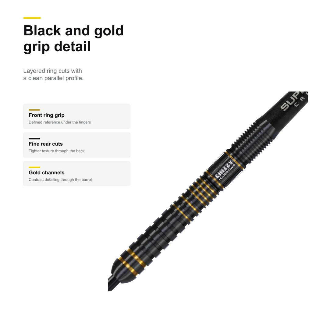 Harrows Chizzy Series 3 90% black and gold grip detail