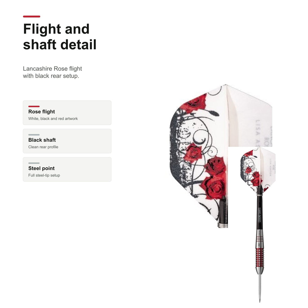 Legend Lisa Ashton The Lancashire Rose 90% darts flight and shaft detail