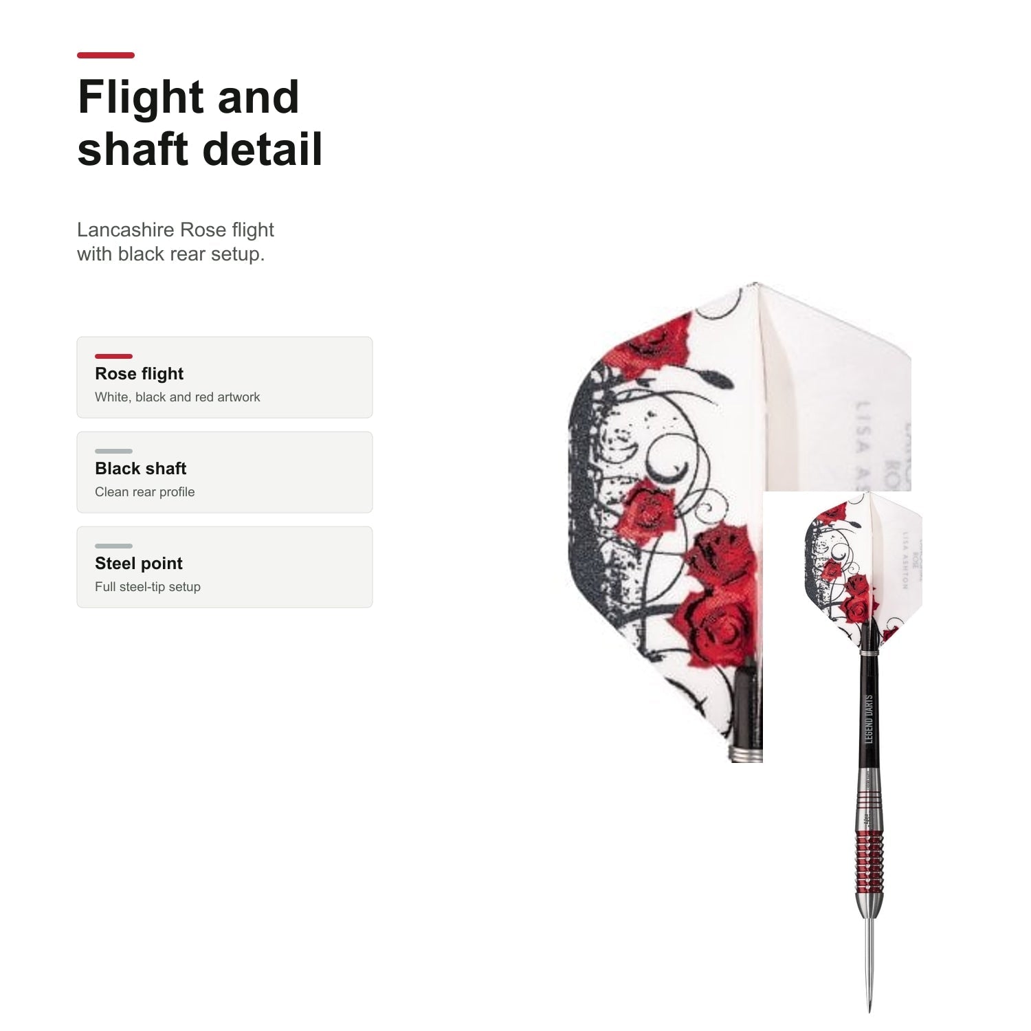 Legend Lisa Ashton The Lancashire Rose 90% darts flight and shaft detail