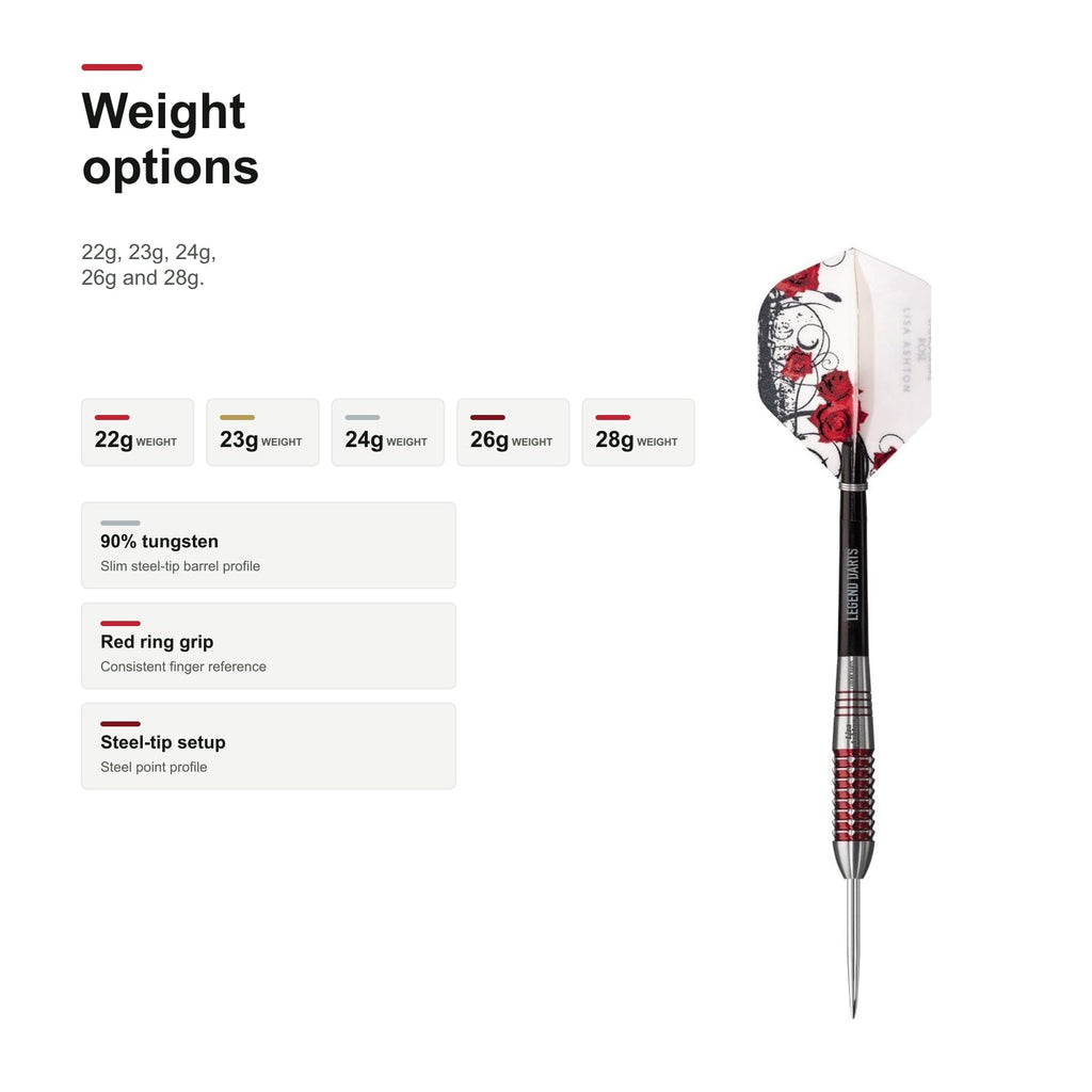 Legend Lisa Ashton The Lancashire Rose 90% darts weight options