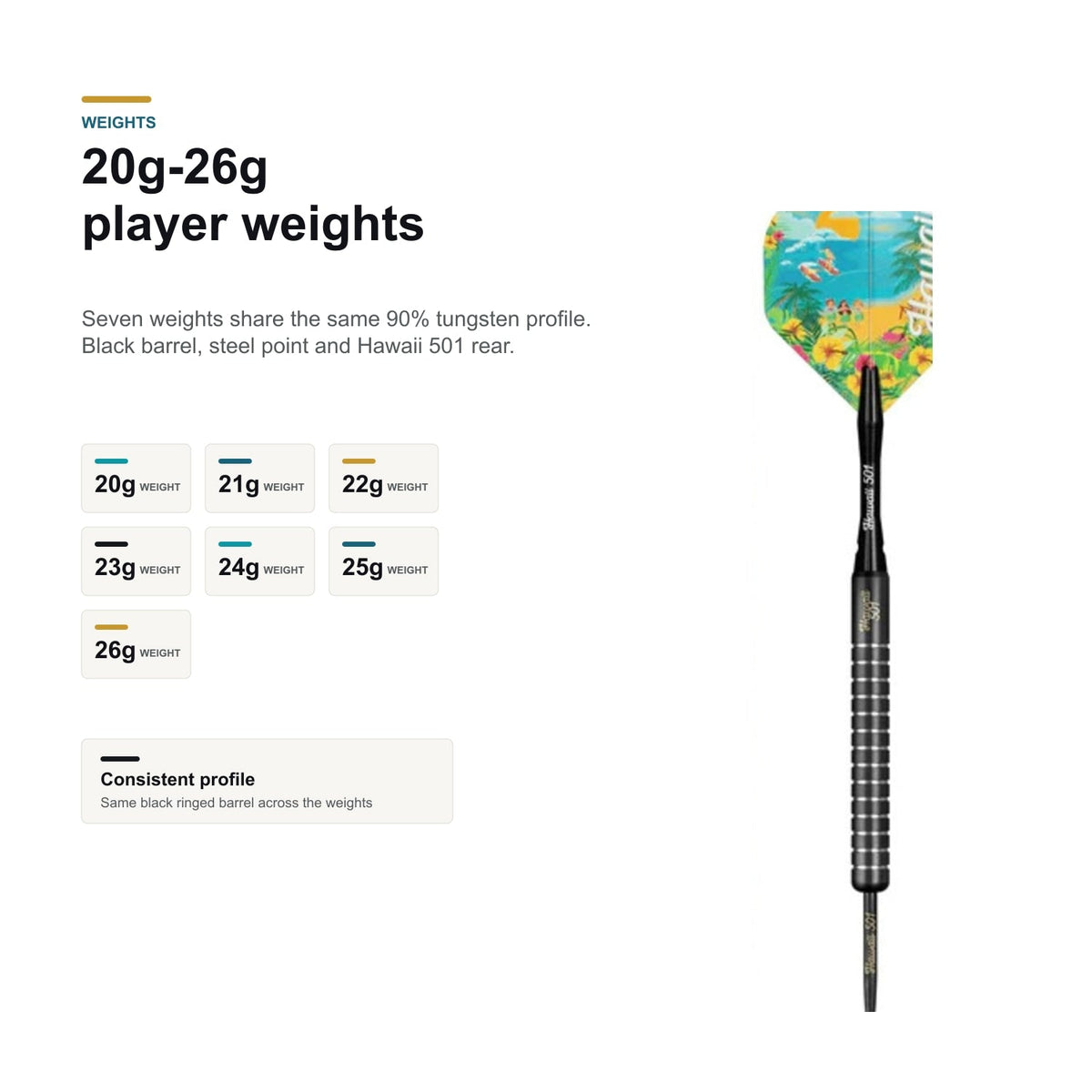 Legend Wayne Mardle Hawaii 501 Black 90% 20g to 26g player weights