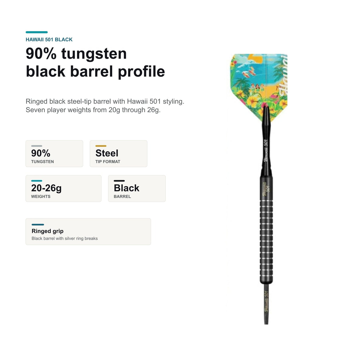 Legend Wayne Mardle Hawaii 501 Black 90% tungsten barrel profile