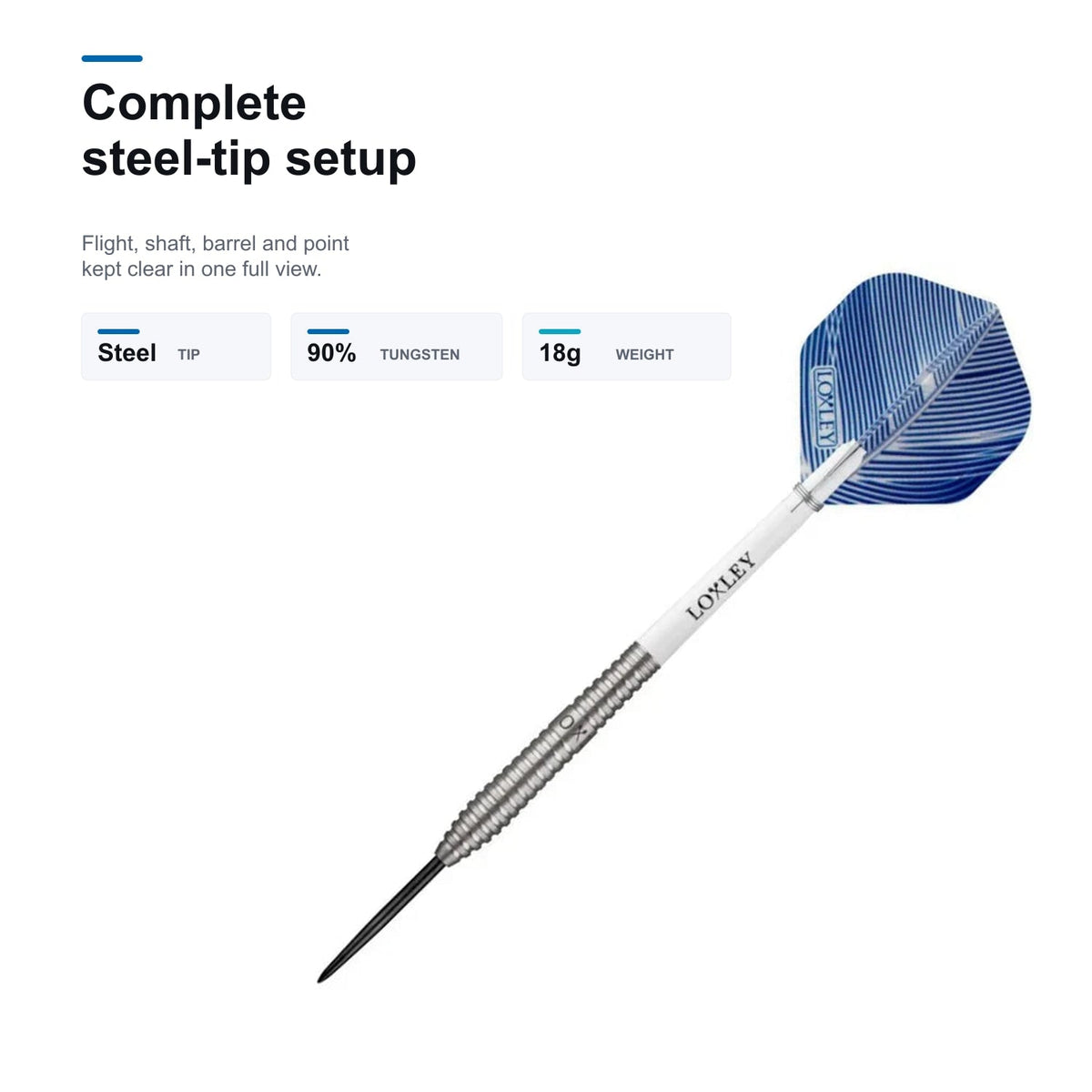 Loxley Featherweight Blue 90% darts complete steel-tip setup
