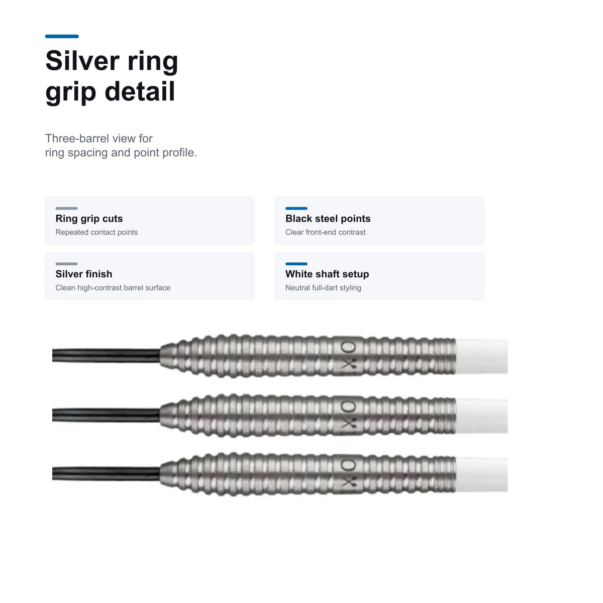 Loxley Featherweight Blue 90% darts silver ring grip detail