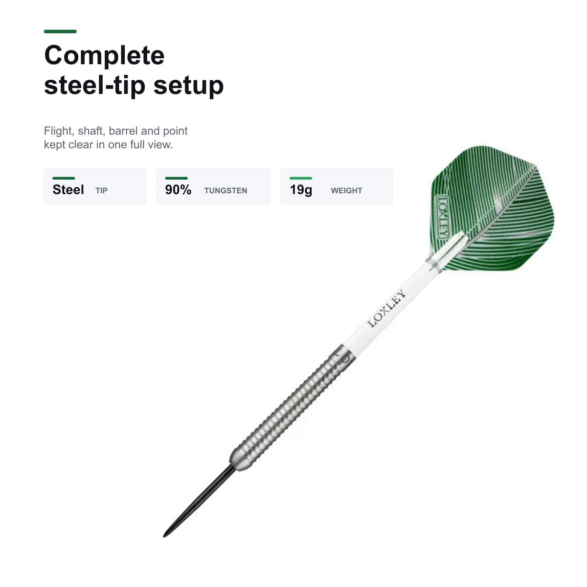 Loxley Featherweight Green complete steel tip dart setup