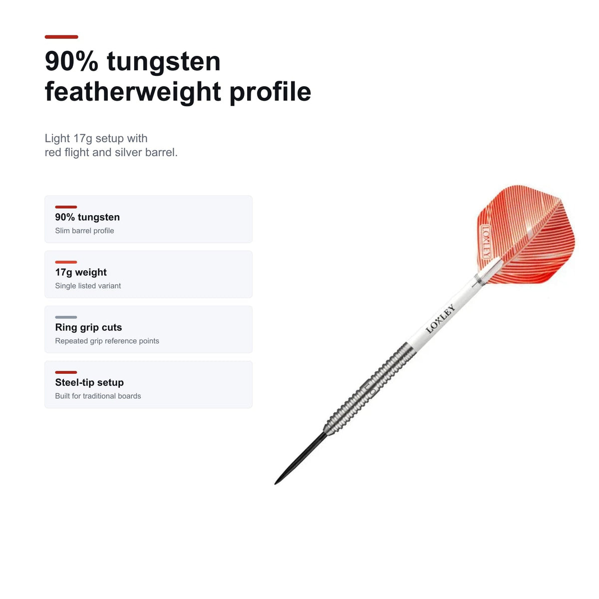 Loxley Featherweight Red 90% darts tungsten featherweight profile