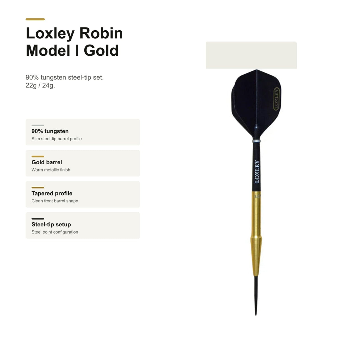 Loxley Robin Model I GOLD 90% darts - product profile