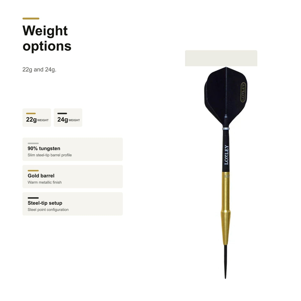 Loxley Robin Model I GOLD 90% darts - 22g and 24g weight options