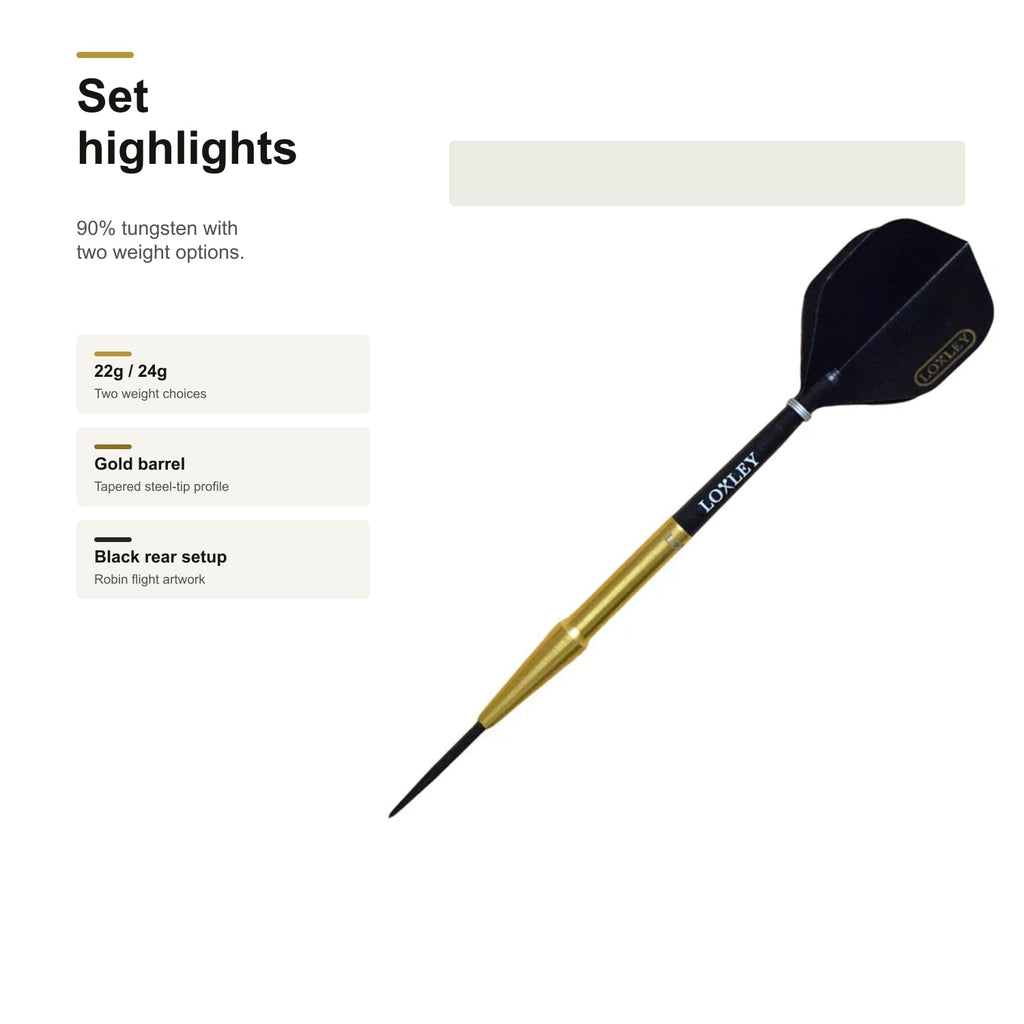 Loxley Robin Model I GOLD 90% darts - set highlights