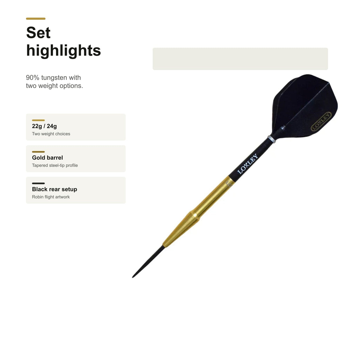 Loxley Robin Model I GOLD 90% darts - set highlights