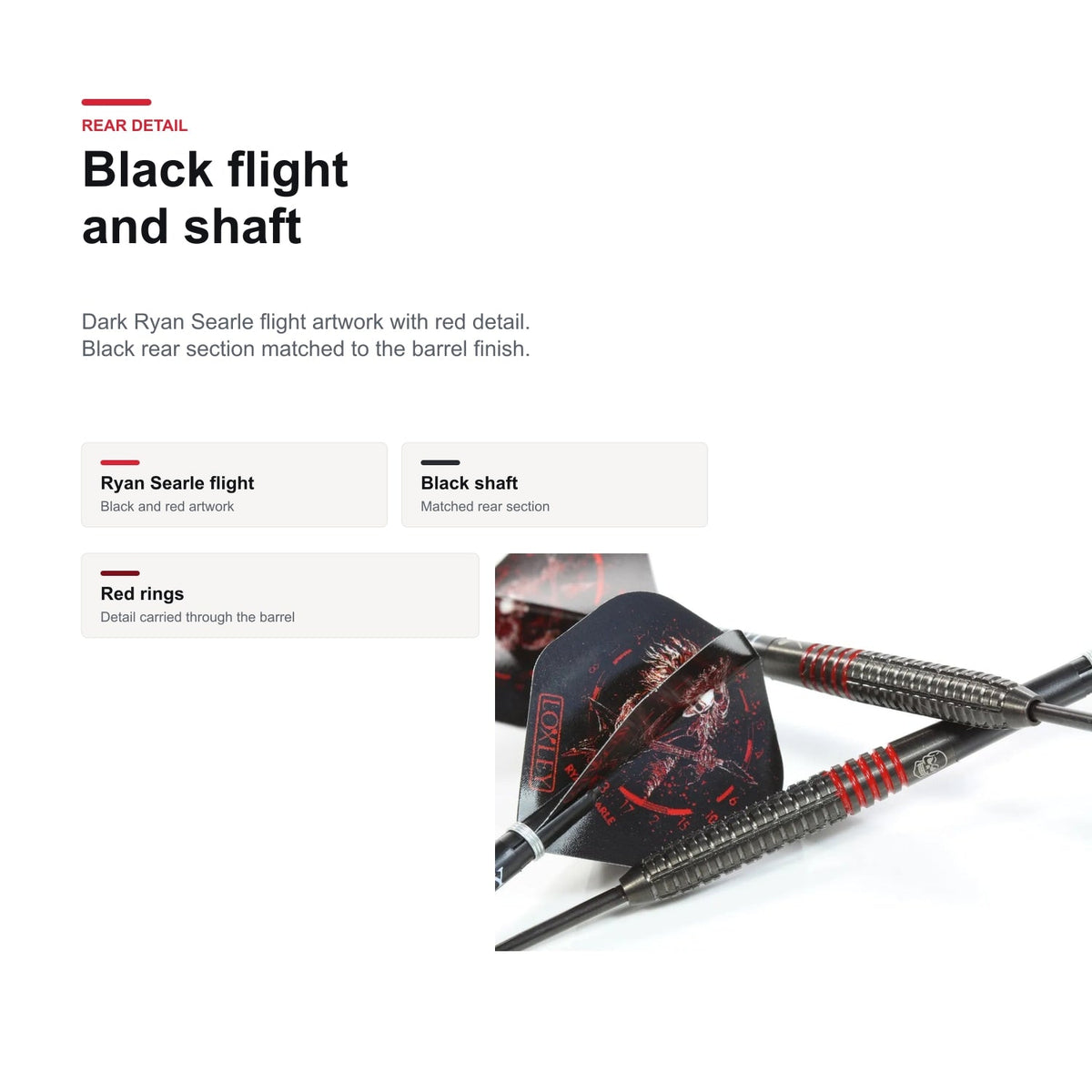 Loxley Ryan Searle Black 90% flight and shaft detail