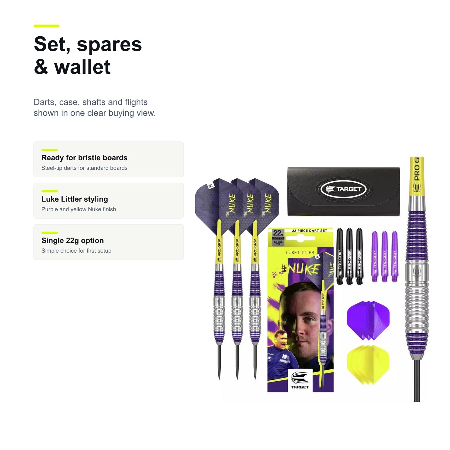 Luke The Nuke Littler Brass 22g Steel Tip set spares and wallet image