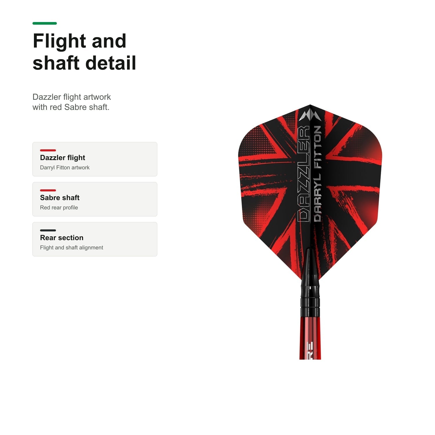 Mission Darryl Fitton 95% darts flight and shaft detail