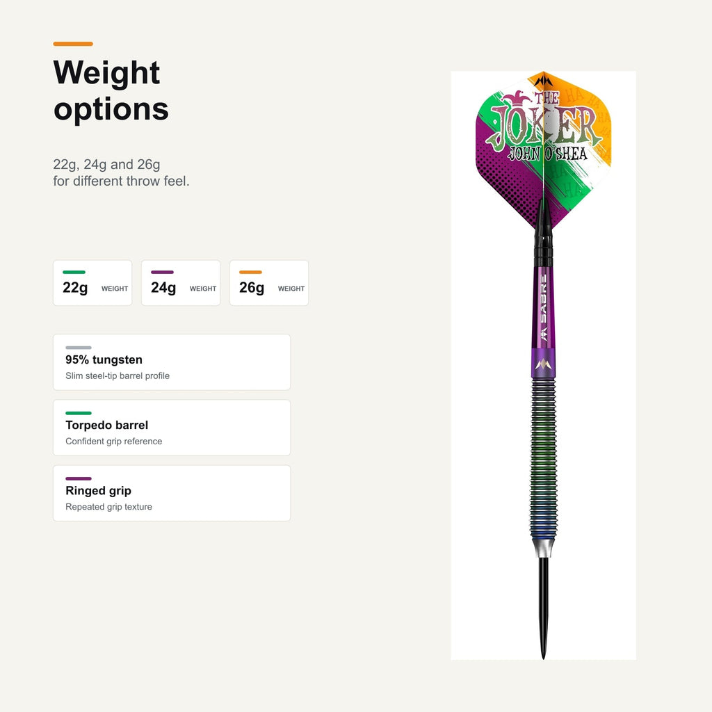 Mission John O'Shea 95% darts 22g 24g 26g weight options