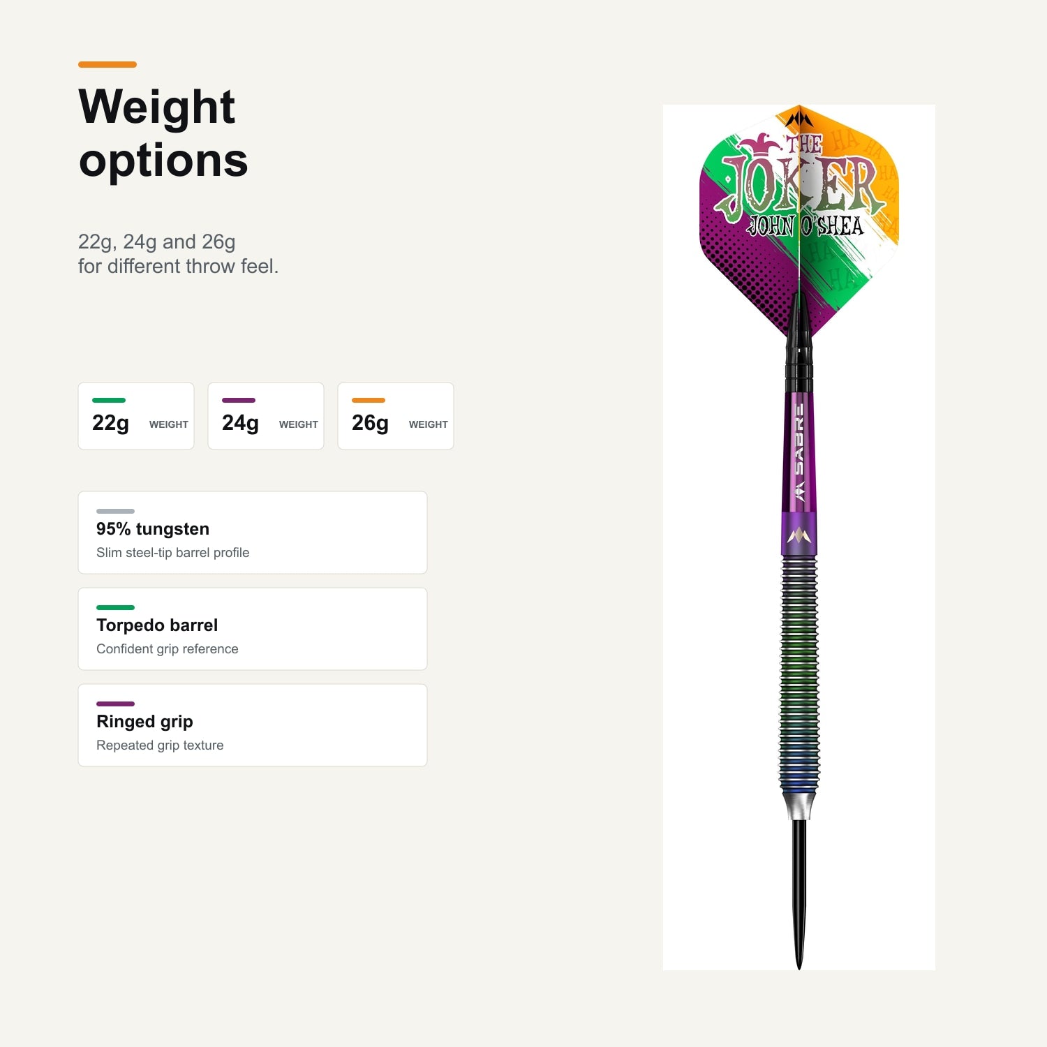 Mission John O'Shea 95% darts 22g 24g 26g weight options