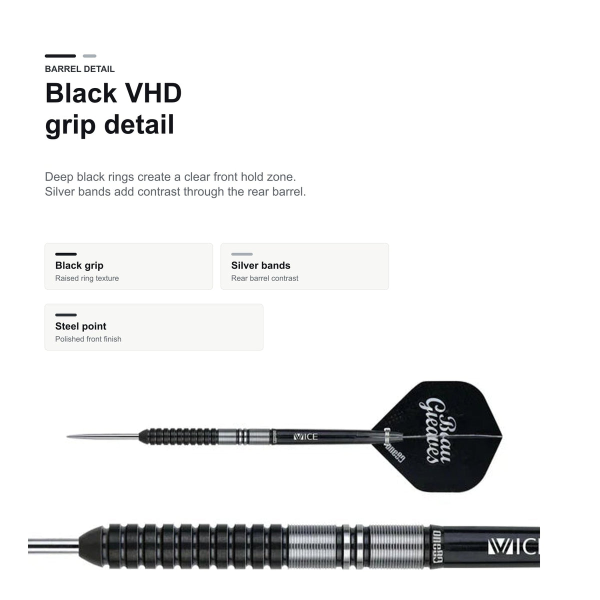 One80 Beau Greaves VHD Black Edition 90% black VHD grip detail