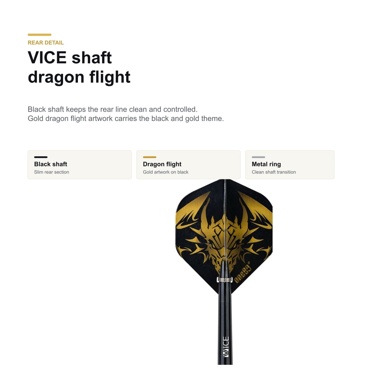 One80 Jim Williams Black and Gold 90% shaft and flight detail image