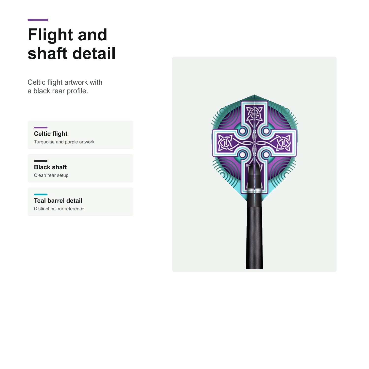 Shot Celt Boudicca 90% Steeltip darts flight and shaft detail image
