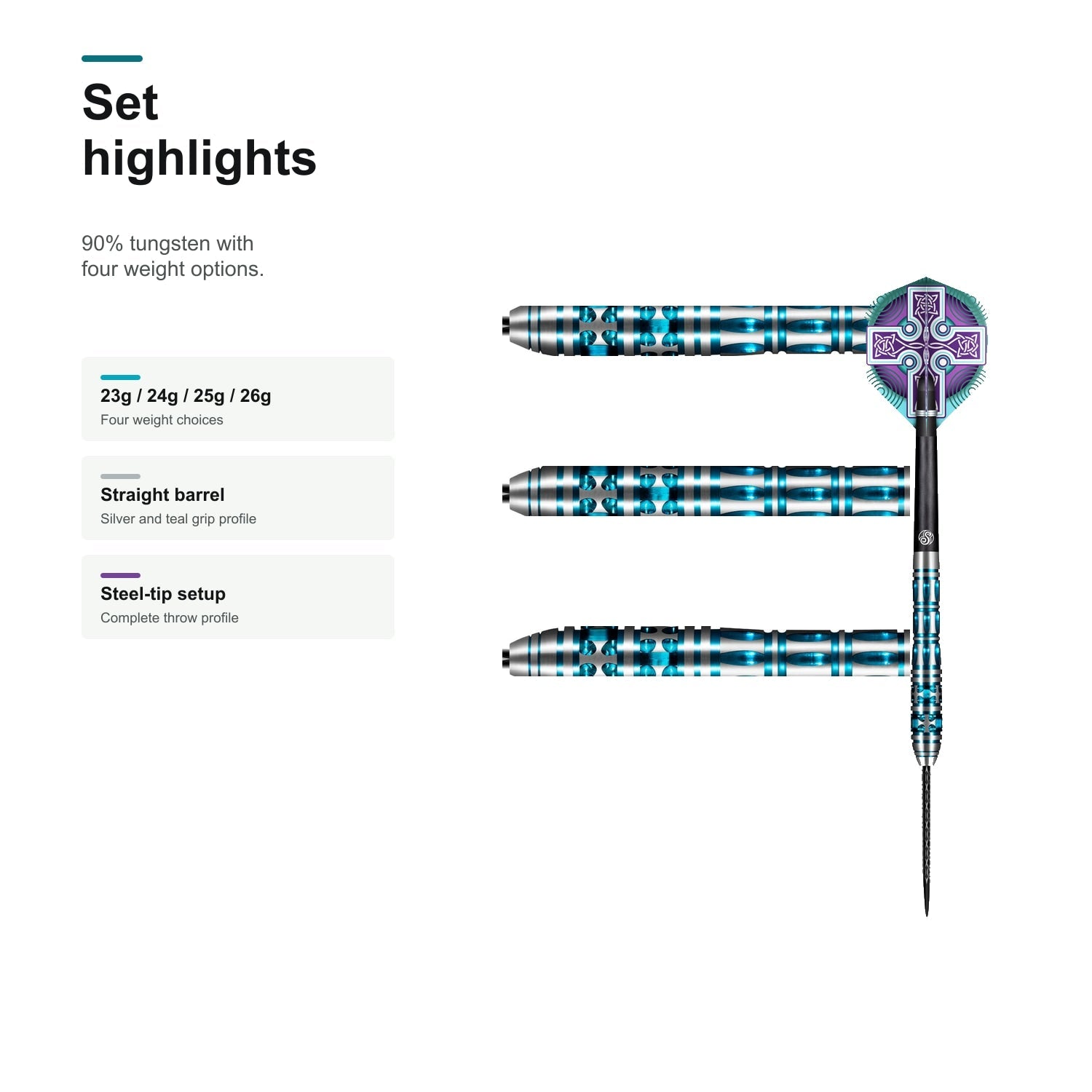 Shot Celt Boudicca 90% Steeltip darts set highlights image
