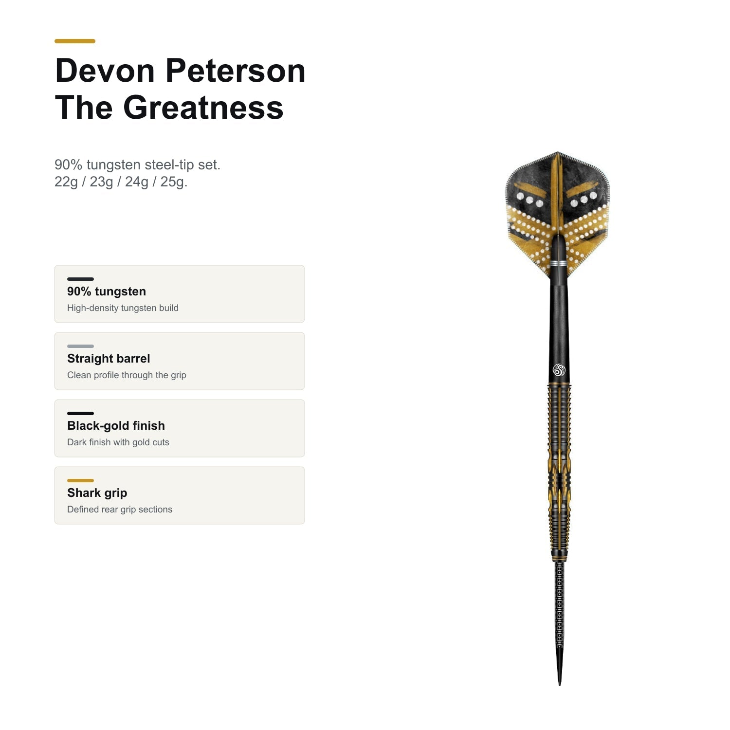Shot Devon Peterson The Greatness 90% steeltip darts product profile