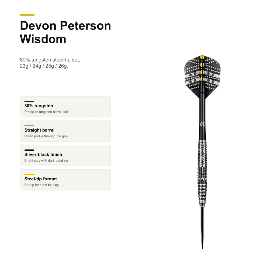 Shot Devon Peterson Wisdom 80% Steeltip darts product profile