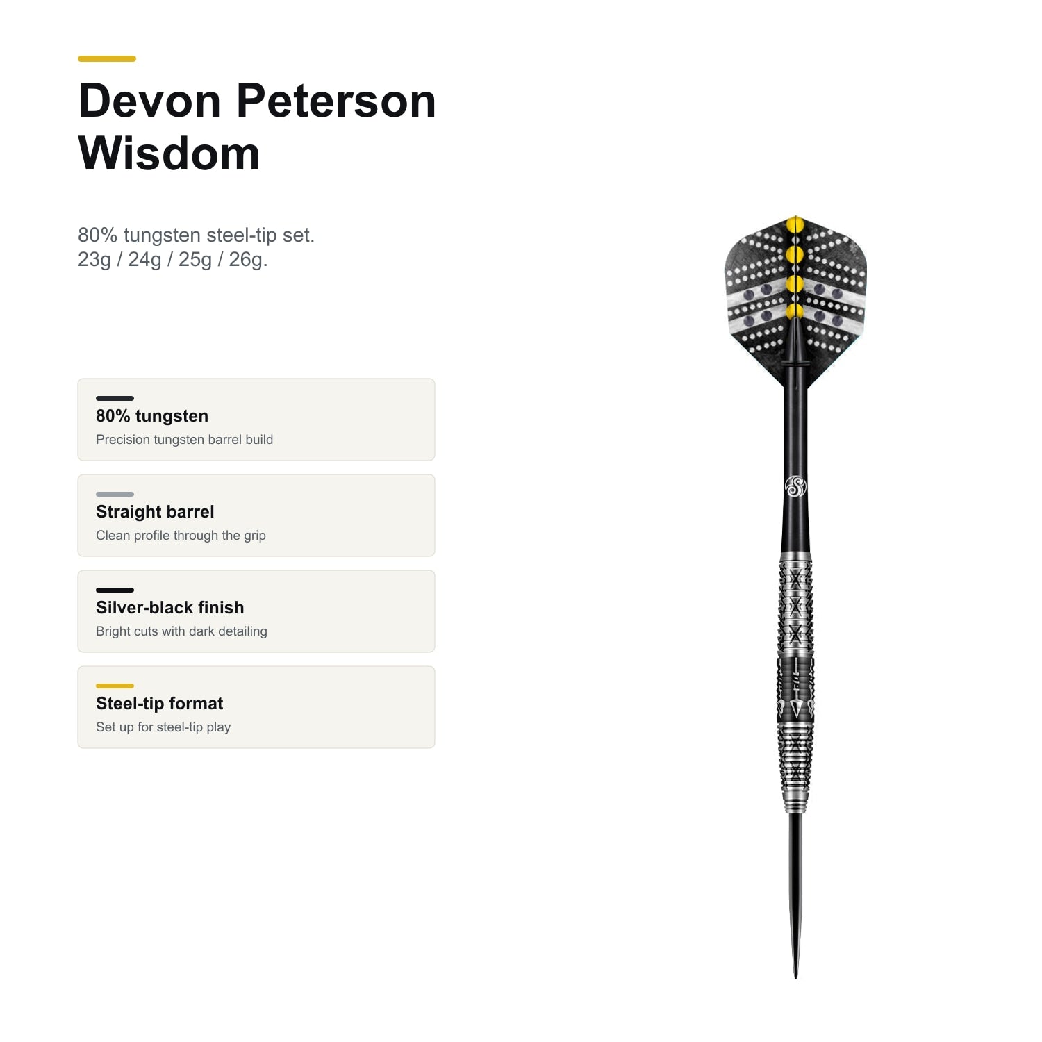Shot Devon Peterson Wisdom 80% Steeltip darts product profile