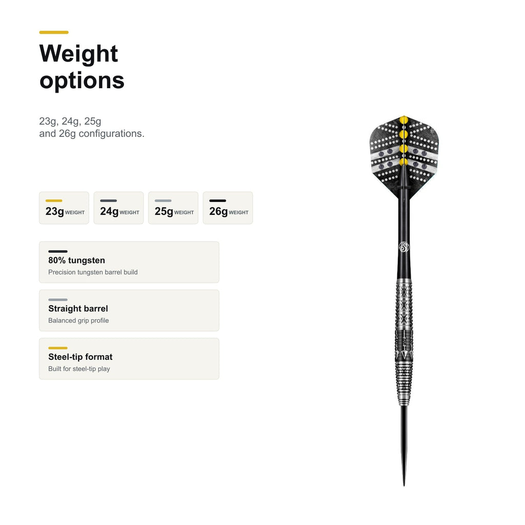 Shot Devon Peterson Wisdom 80% Steeltip darts weight options