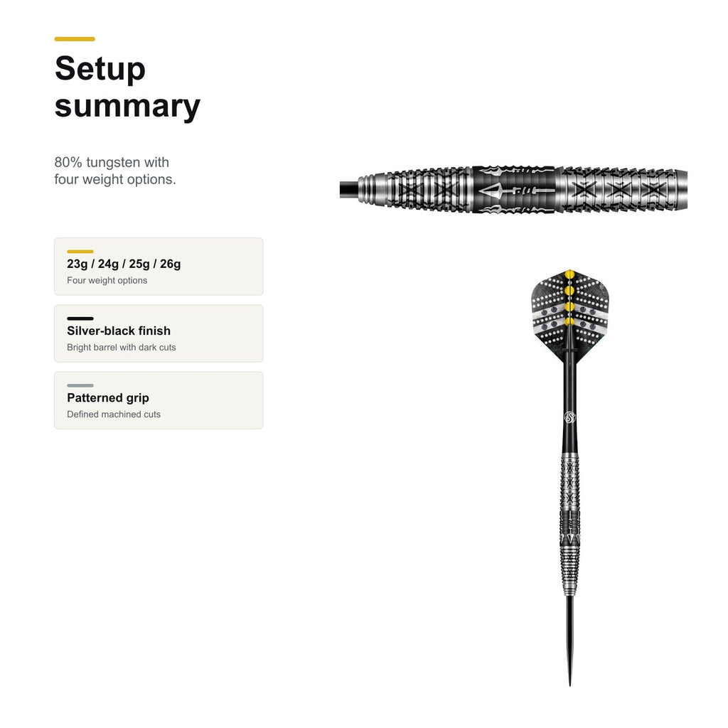 Shot Devon Peterson Wisdom 80% Steeltip darts setup summary