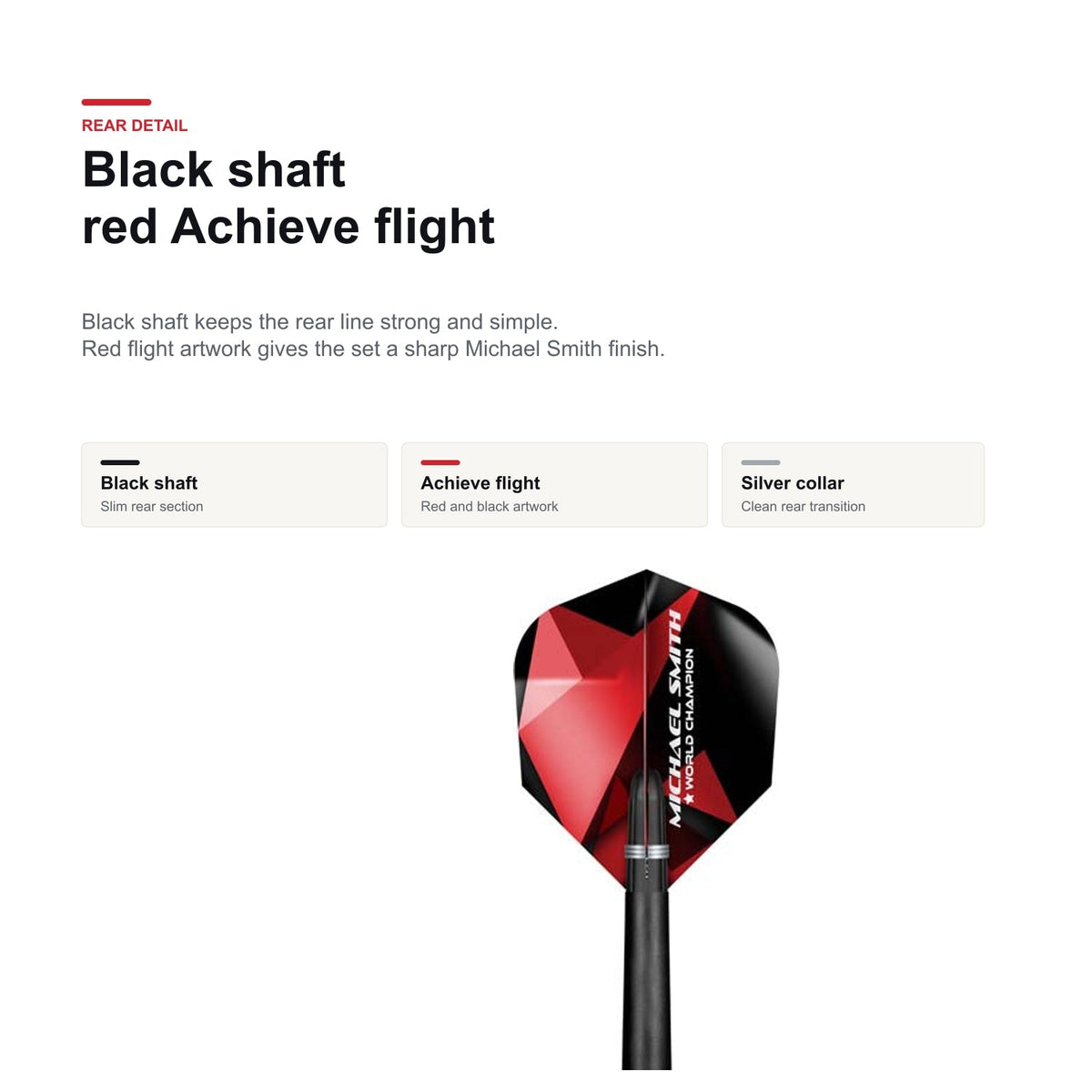 Shot Michael Smith 90% Achieve black shaft and red flight detail image