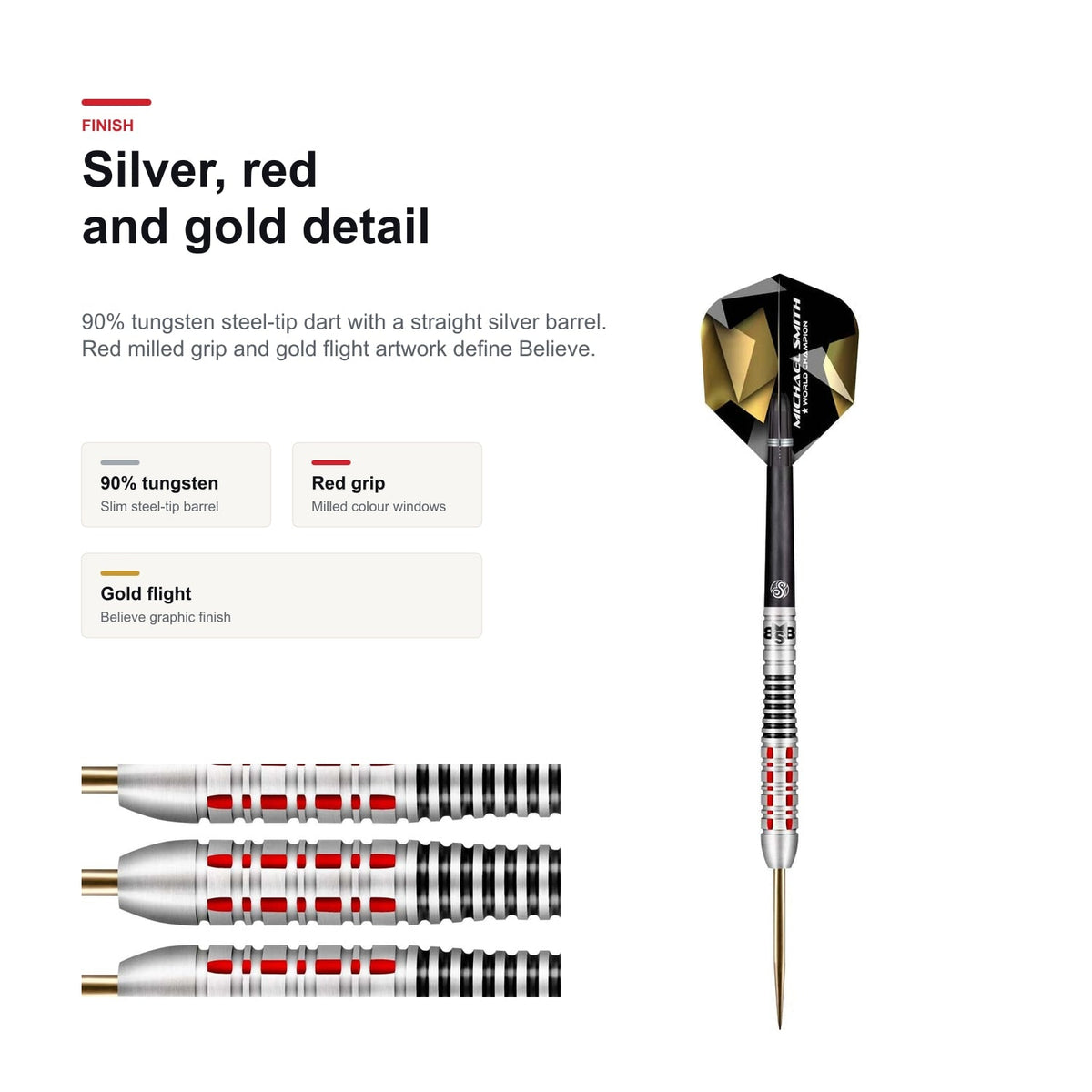 Shot Michael Smith 90% Believe silver red and gold finish highlights