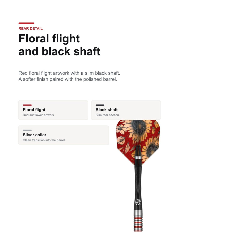 Shot Pro Series Barbora Hospodarska 90% floral flight and shaft detail
