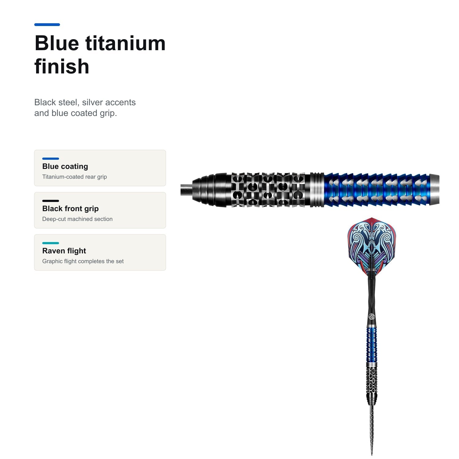 Shot Viking Raven 90% Steeltip darts blue titanium finish