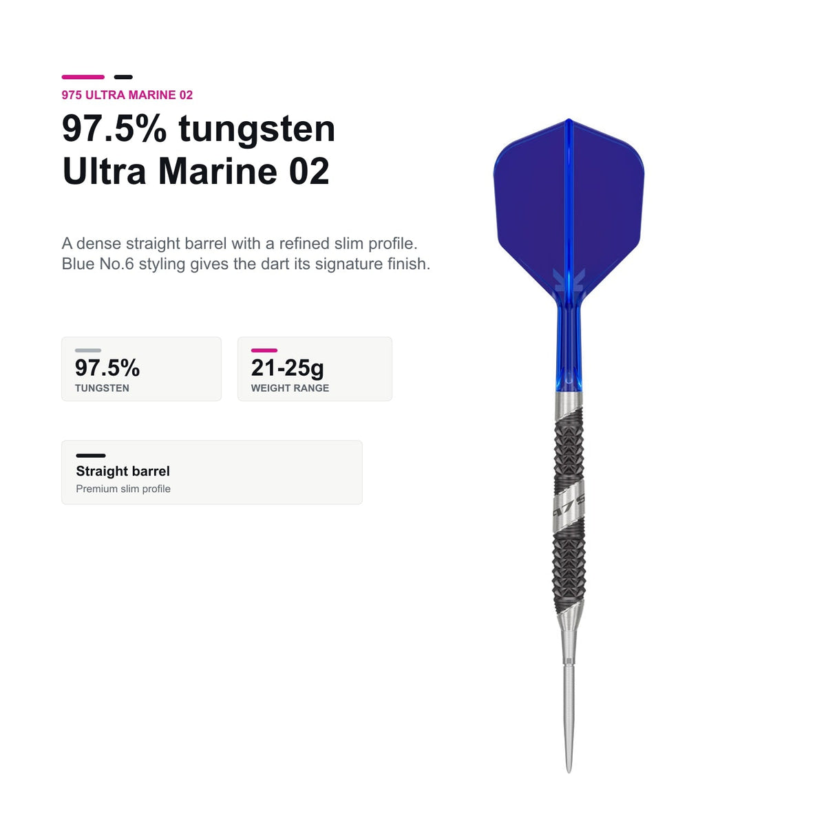 Target 975 Ultra Marine 02 97.5% Swiss Tip Darts 97.5% tungsten profile