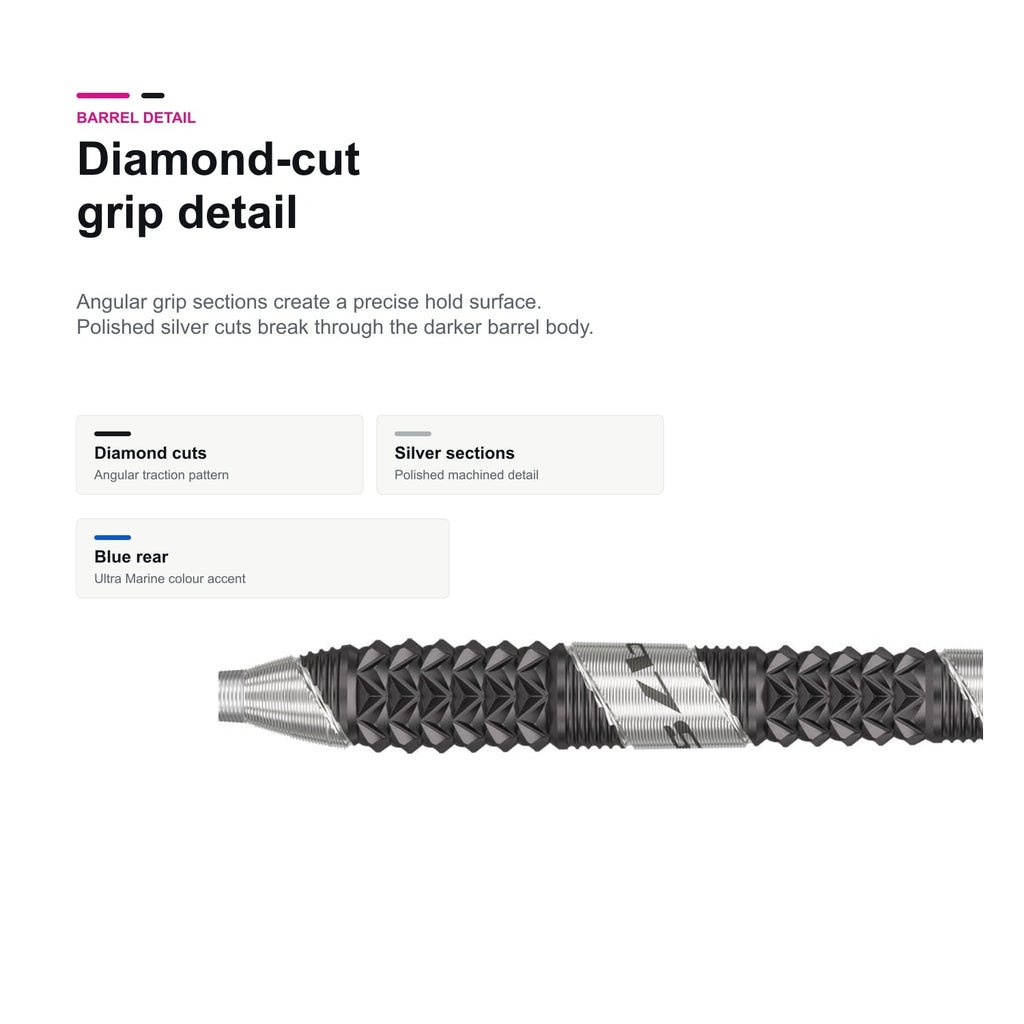 Target 975 Ultra Marine 02 97.5% Swiss Tip Darts diamond cut grip detail