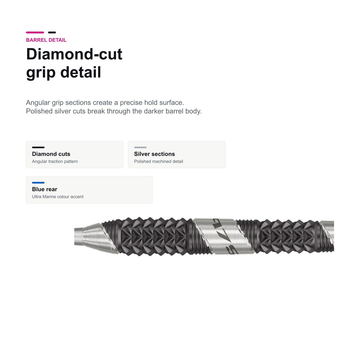Target 975 Ultra Marine 02 97.5% Swiss Tip Darts diamond cut grip detail
