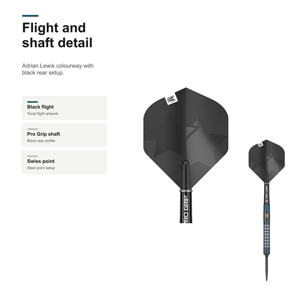 Target Adrian Lewis Black 90% Swiss flight and shaft detail