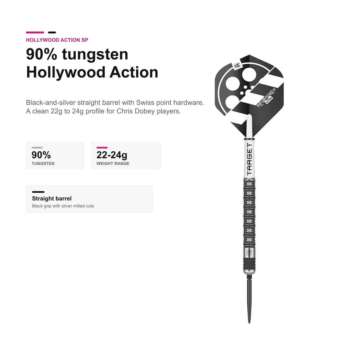 Target Chris Dobey Hollywood Action 90% Swiss Tip tungsten profile