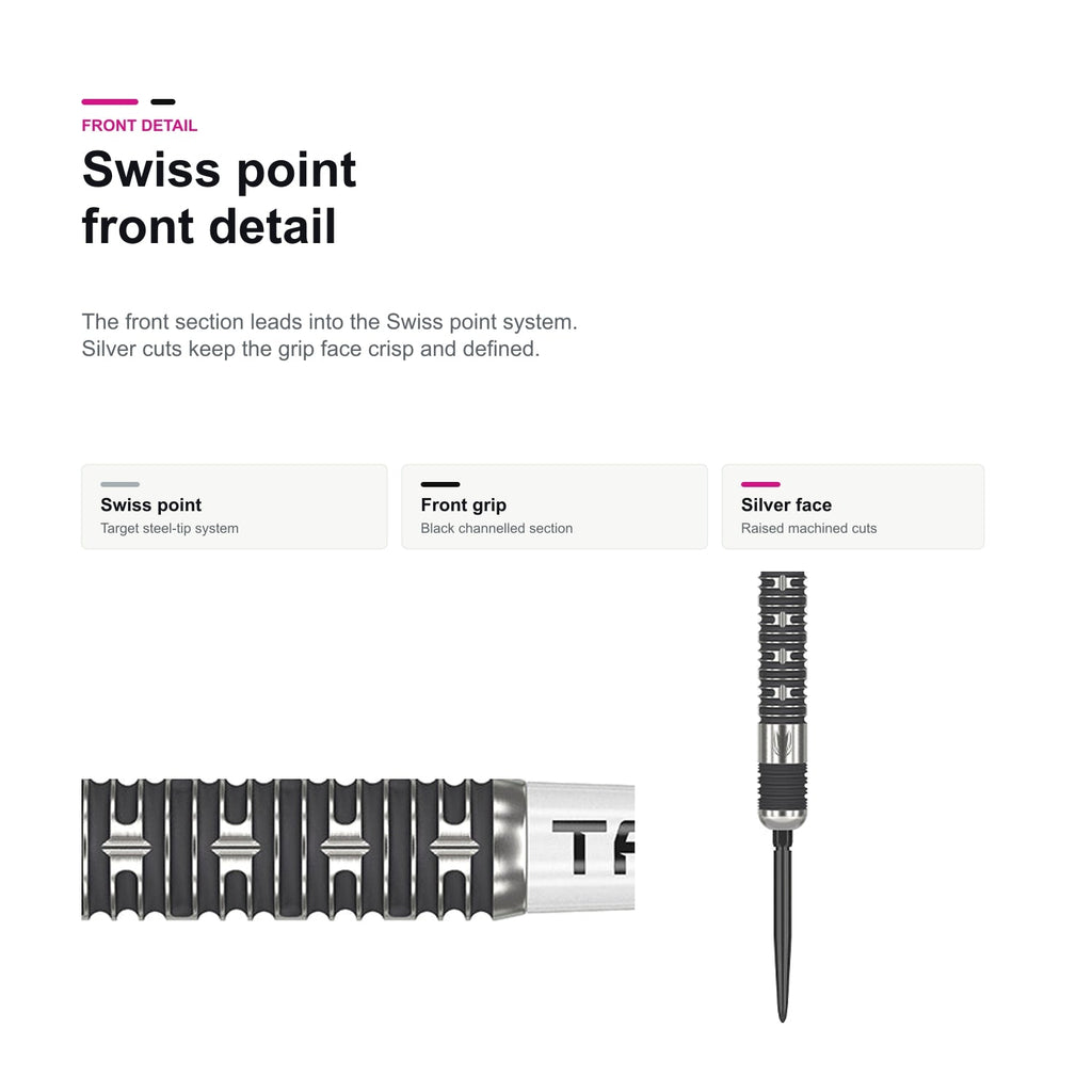 Target Chris Dobey Hollywood Action 90% Swiss Tip Swiss point front detail